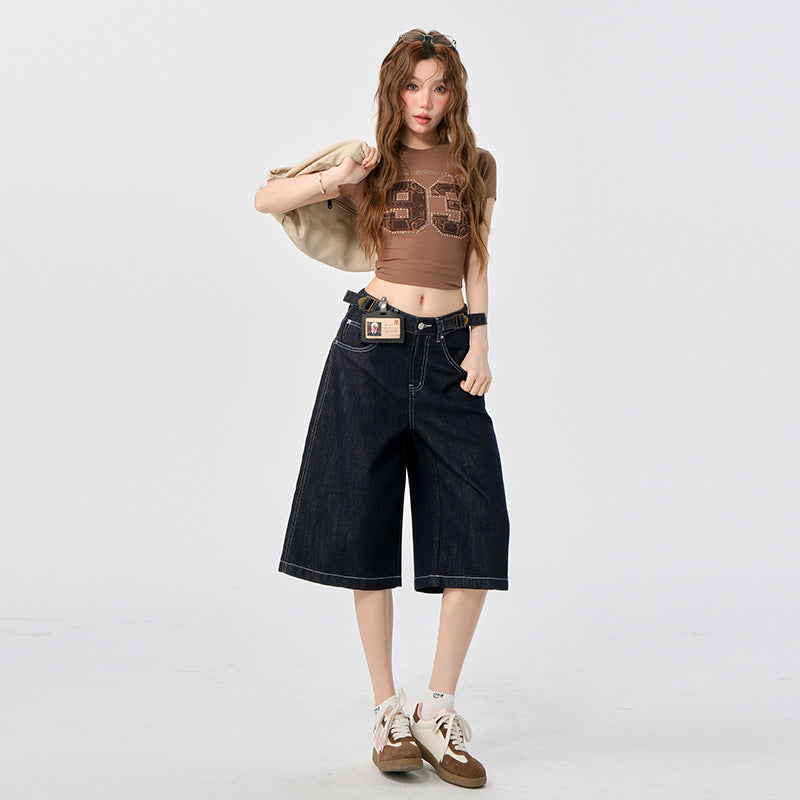 Women's Low-Waist Calf-Length Pants with Waist Design - High-Grade Casual Straight-Leg Jeans