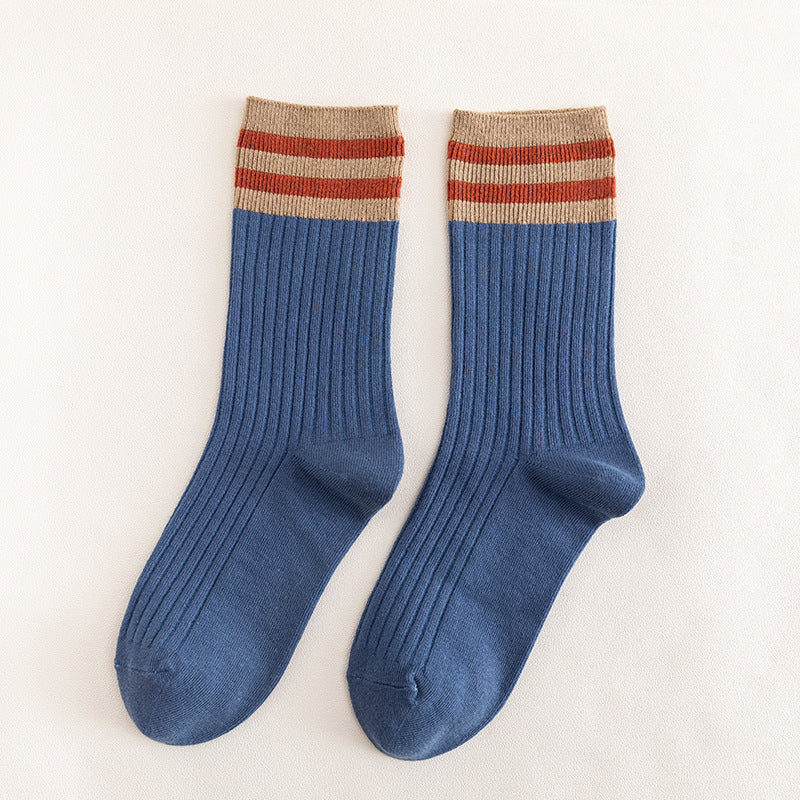 Japanese Cotton Socks - Two Stripe Retro Look