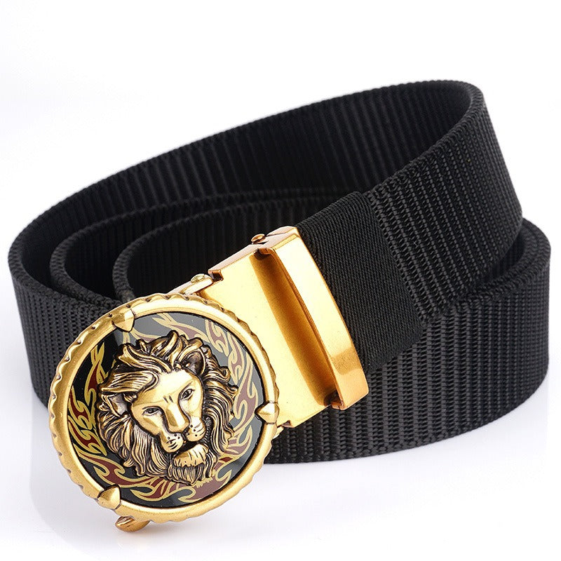 Non-Porous and Toothless Alloy Automatic Buckle Tank Patterned Nylon Waist Belt