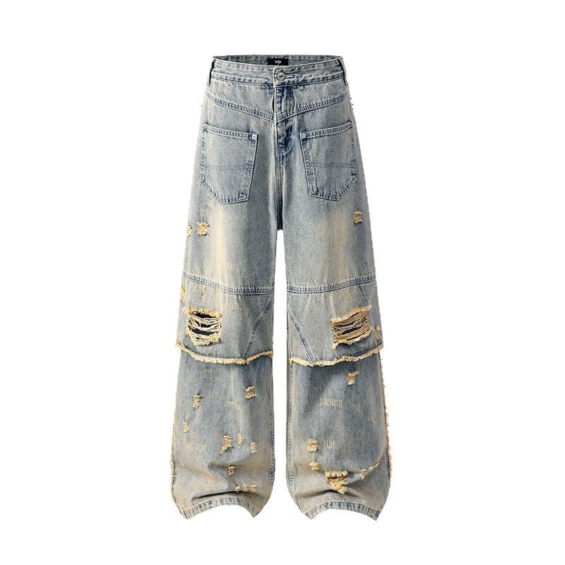 High Street Post-Apocalyptic Style Distressed Denim Pants