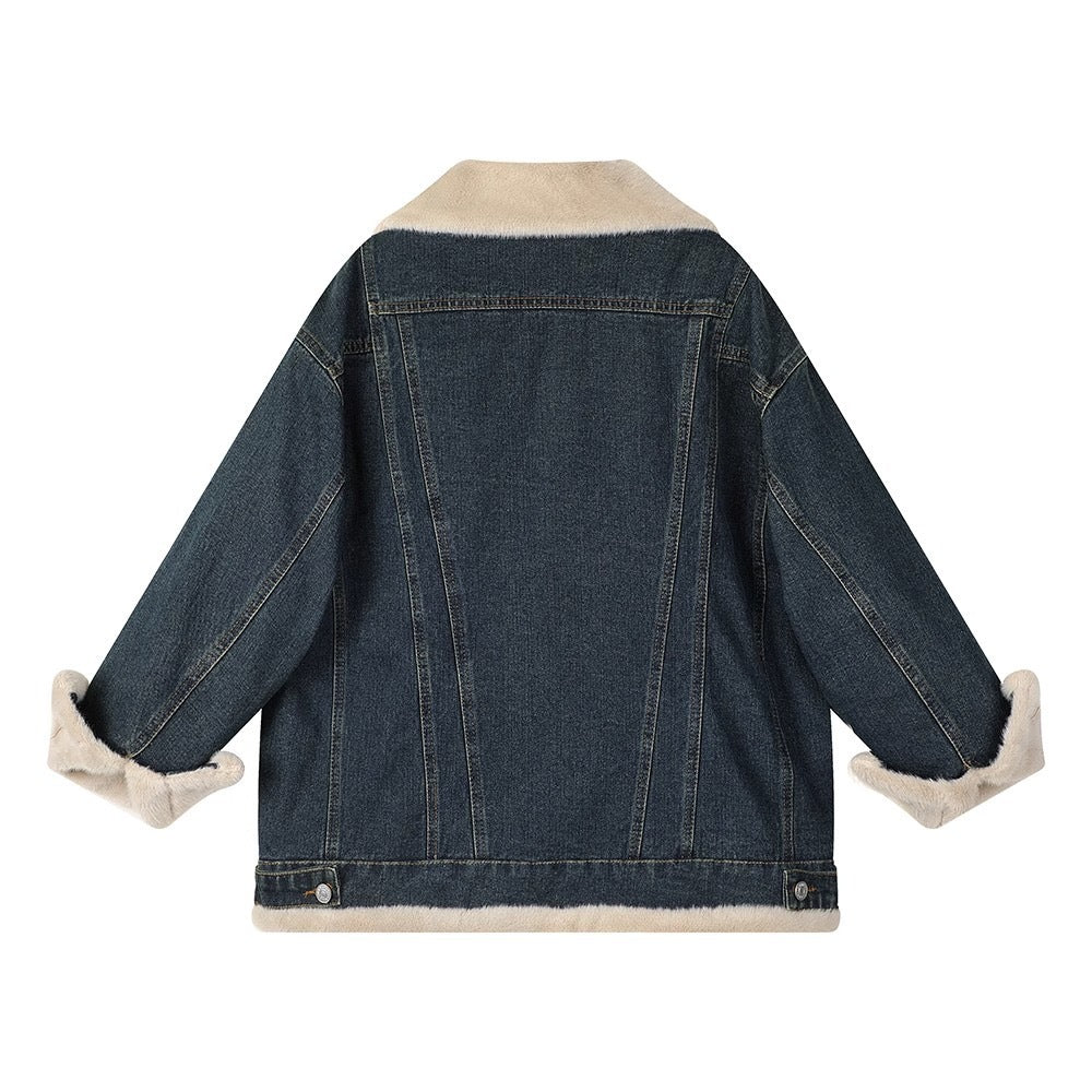 Women's Vintage Denim Motorcycle Parka Jacket