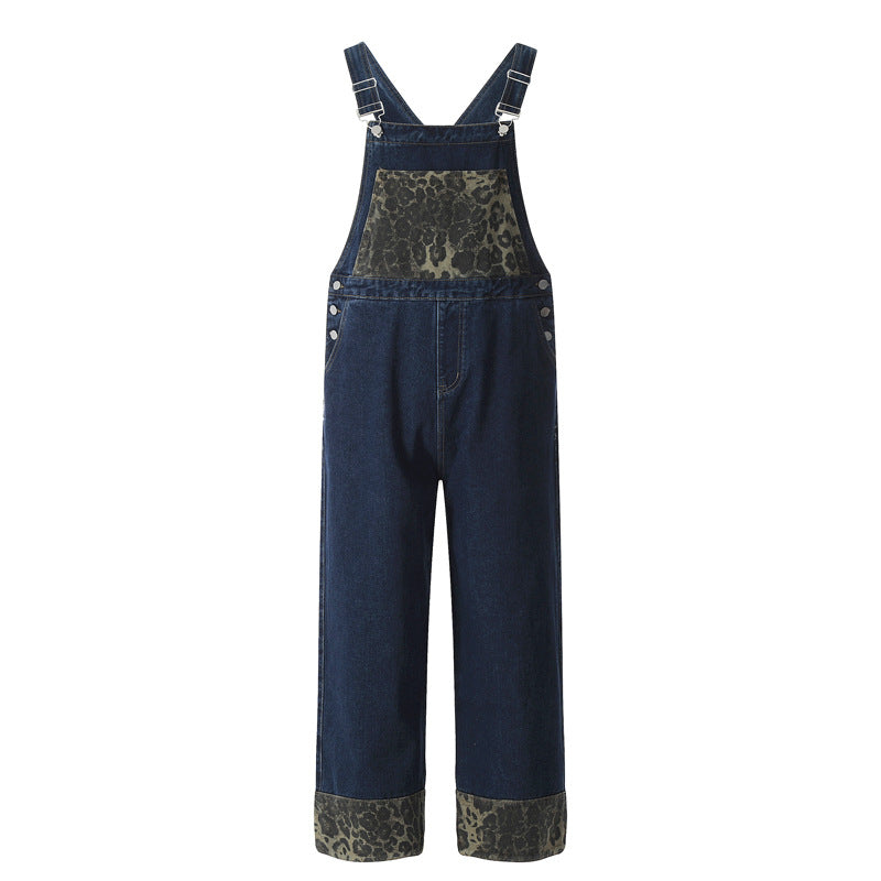 Retro Camouflage Spliced Workwear Overalls - Unisex Casual Wide Leg Jeans