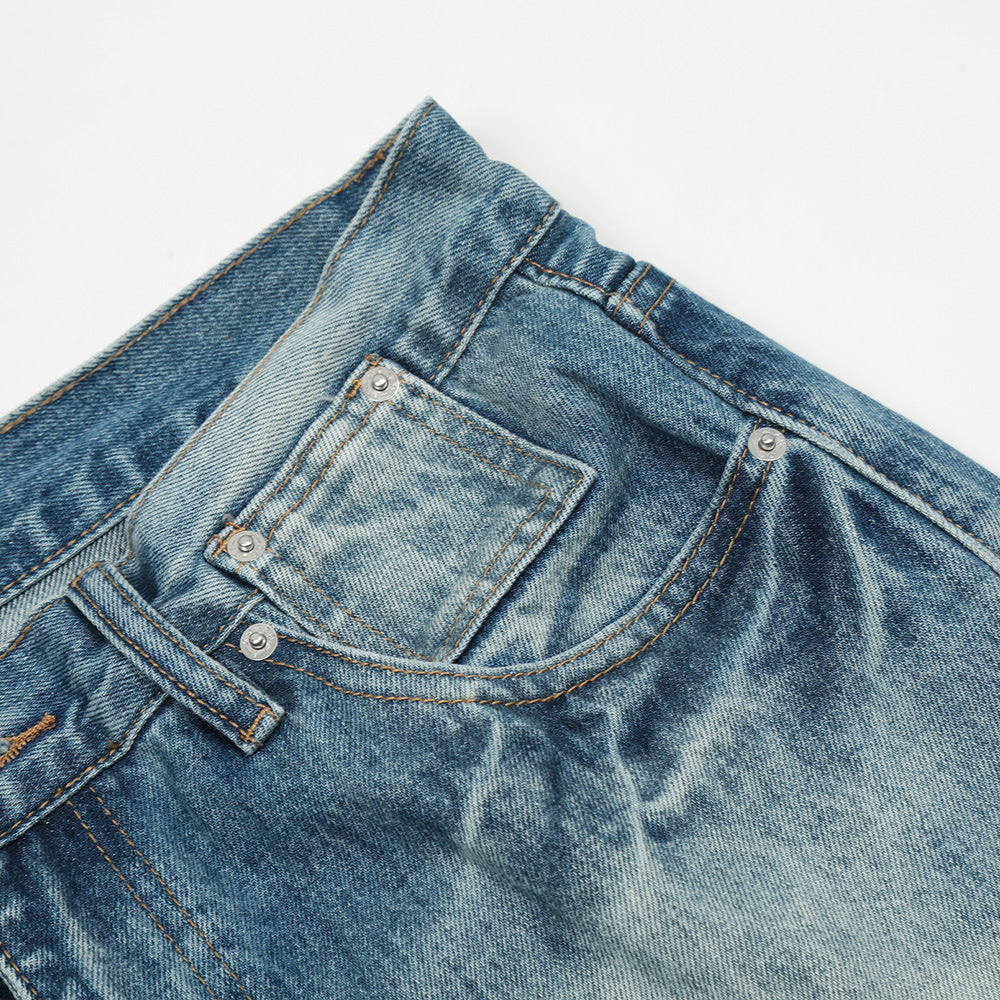 Men's Color Block Denim Long Trousers - Casual Wide Leg Pants