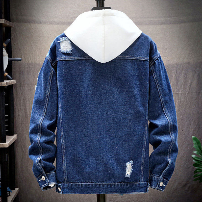 Casual Japanese-Style Ripped Men's Denim Jacket