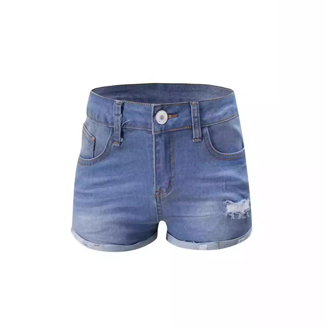 Stretch Slim Fit Ripped Tassel Denim Shorts for Women
