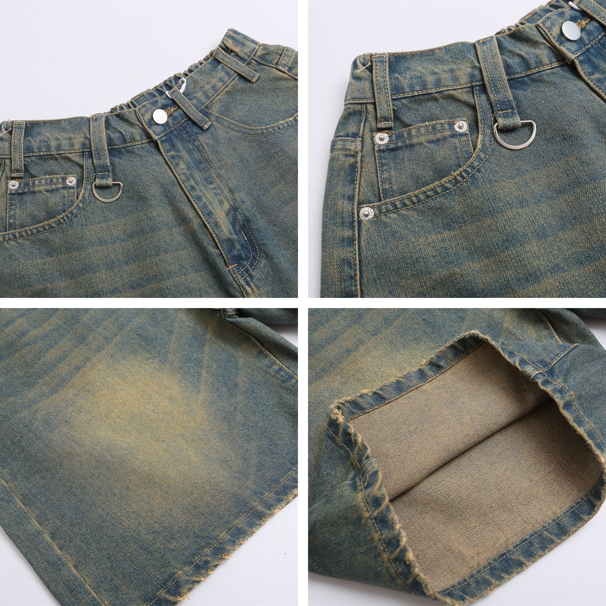 Men's Retro Washed Denim Shorts – Loose Fit, Wide-Leg Style