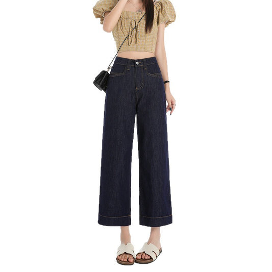 Women's Denim Blue Wide-Leg Slimming Jeans - Multi-Purpose Loose Fit