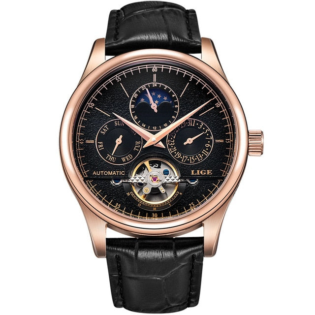 Men's Leather Automatic Mechanical Tourbillon Sport Watch