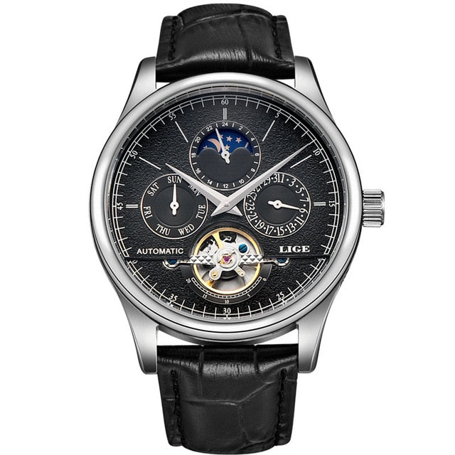 Men's Leather Automatic Mechanical Tourbillon Sport Watch