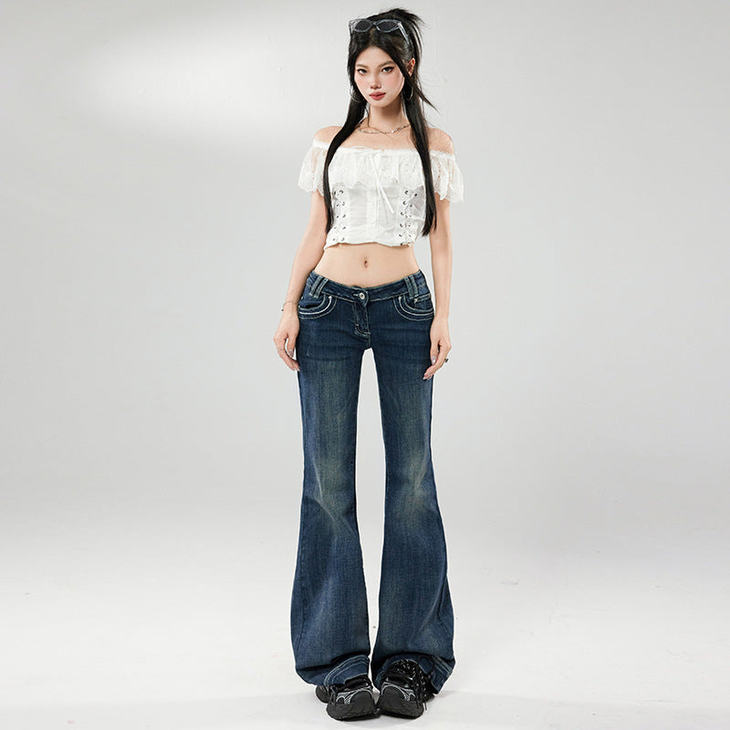 Women's Low Waist Flared Jeans - Slimming Bell-bottom Pants