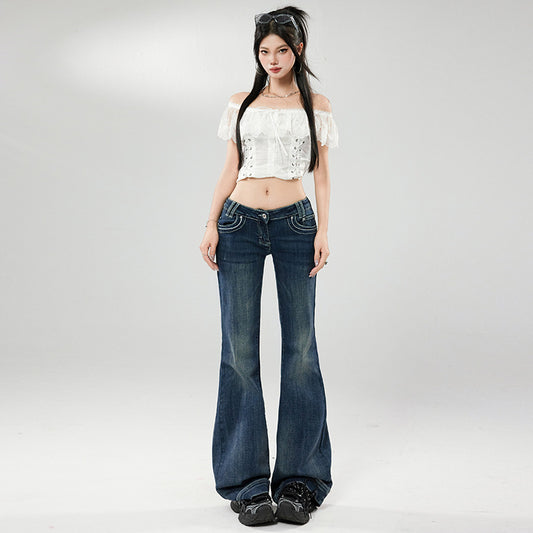 Women's Low Waist Flared Jeans - Slimming Bell-bottom Pants