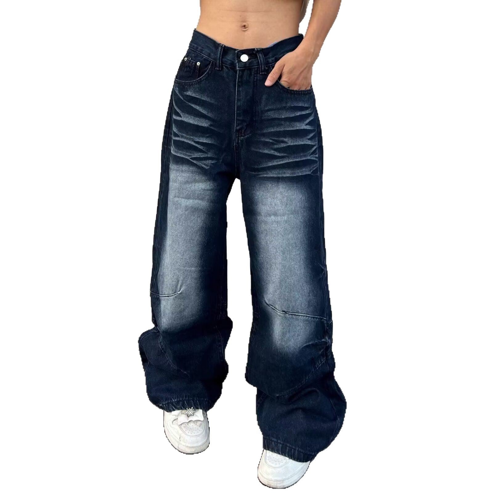 Vintage Washed Niche Deconstructive Design Jeans