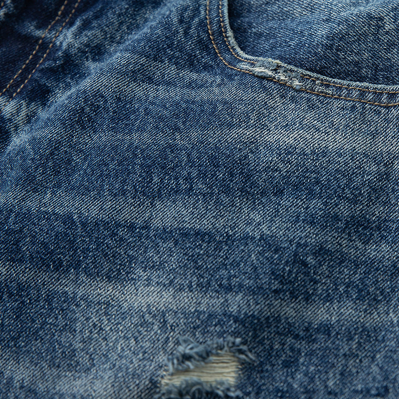 Cat-Whisker Ripped Washed Denim Pants for Men