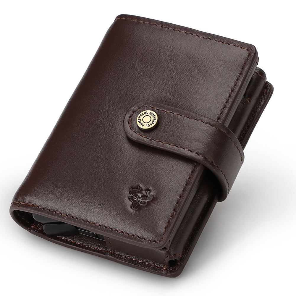 Men's Leather Card Holder RFID Antimagnetic Short Wallet Retro Zipper Automatic Card Holder