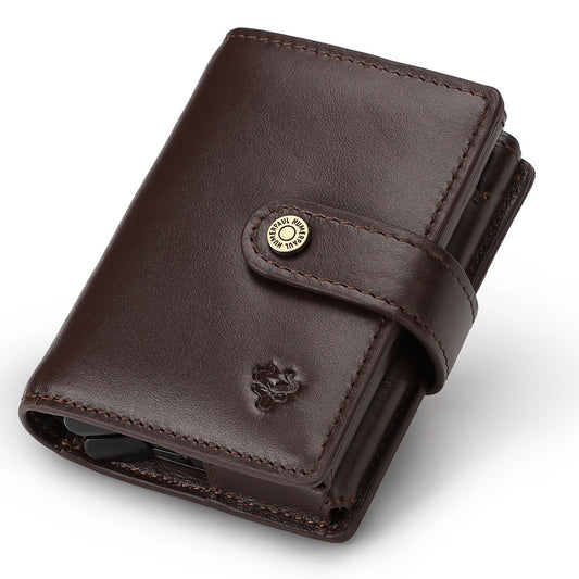 Men's Leather Card Holder RFID Antimagnetic Short Wallet Retro Zipper Automatic Card Holder