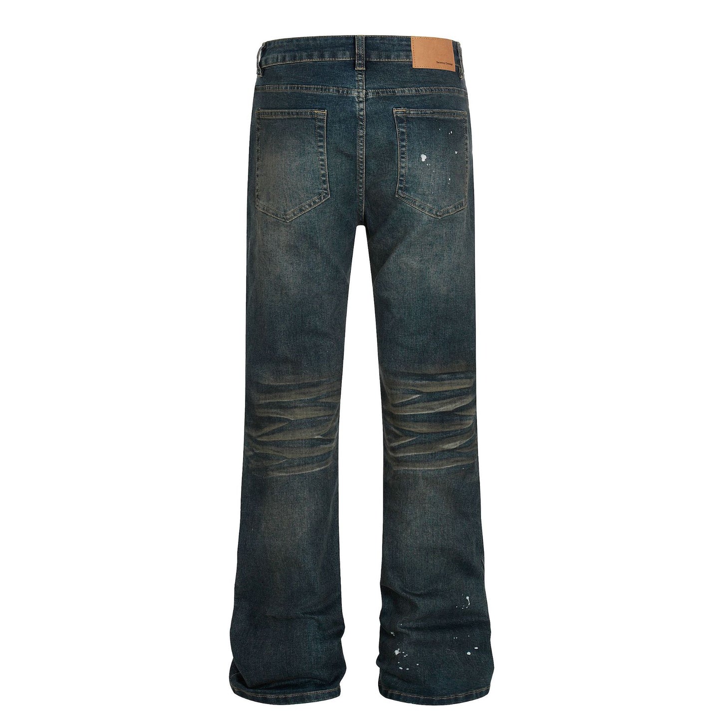 Unisex High-End Vintage Catwhisker Wash Splatter Design Slim Fit Flared Casual Denim Pants