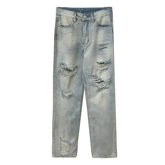 High Street Distressed Ripped Straight Leg Jeans for Women - Vintage Casual Pants