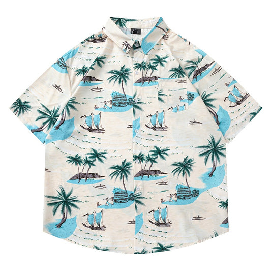 Hawaiian Short Sleeve Shirt for Men Loose Fit Vacation Style Beachwear