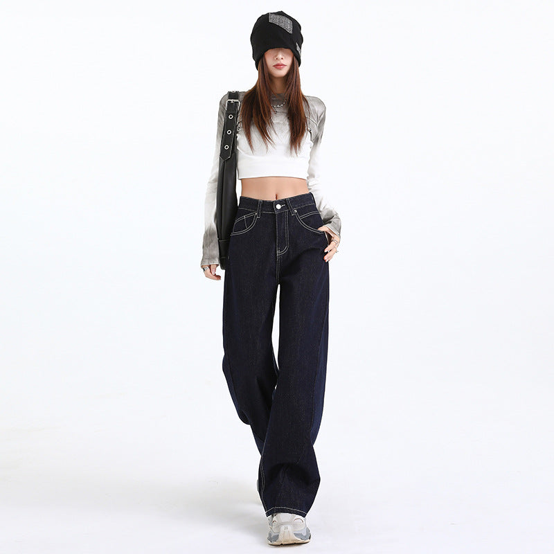 Women's Dark Blue Wide-Leg Long Pants - Japanese Denim