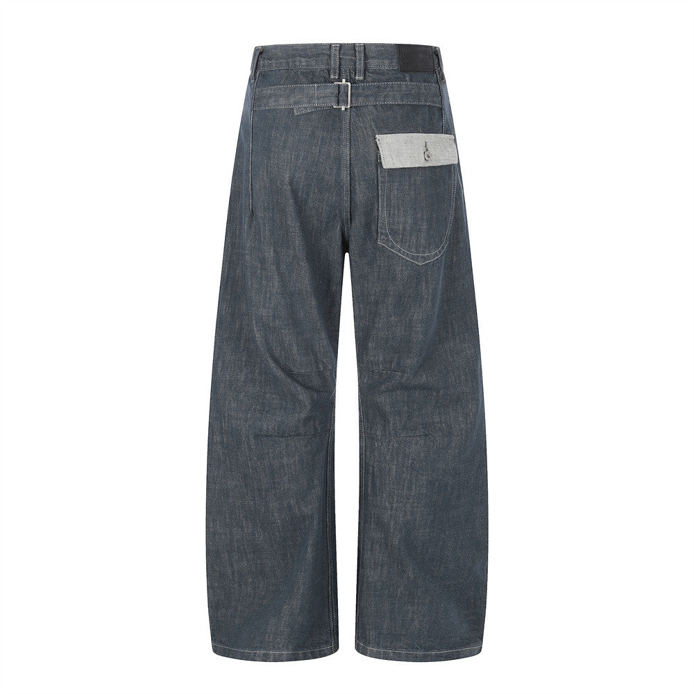 Mens Lake Green Denim Pants with Contrast Pockets — Straight Fit
