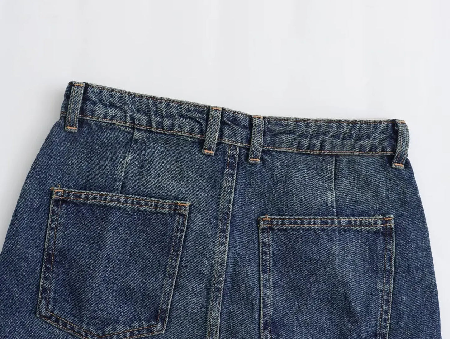 Women's Blue High-Waisted Denim Midi Skirt with Slit