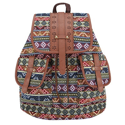 Hollow Out Leather Backpack For Women Drawstring Rucksack Bohemian