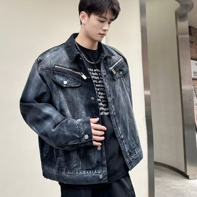 Vintage Wash Tie-Dye Denim Jacket