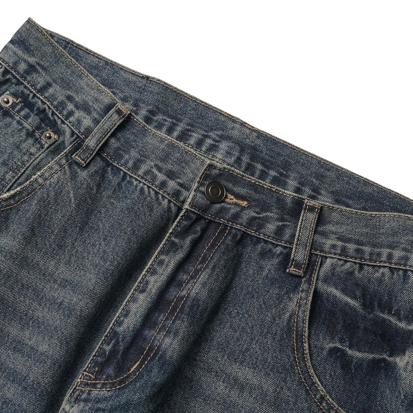 Washed Patchwork Loose Wide-Legged Knife-Edge Denim Pants