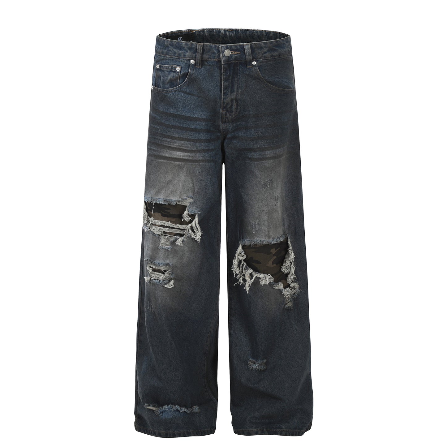 Premium Washed Ripped Denim Wide Leg Pants