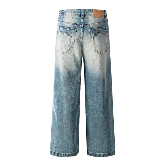 Men's Ripped Wide-Leg Denim Trousers – Loose Fit