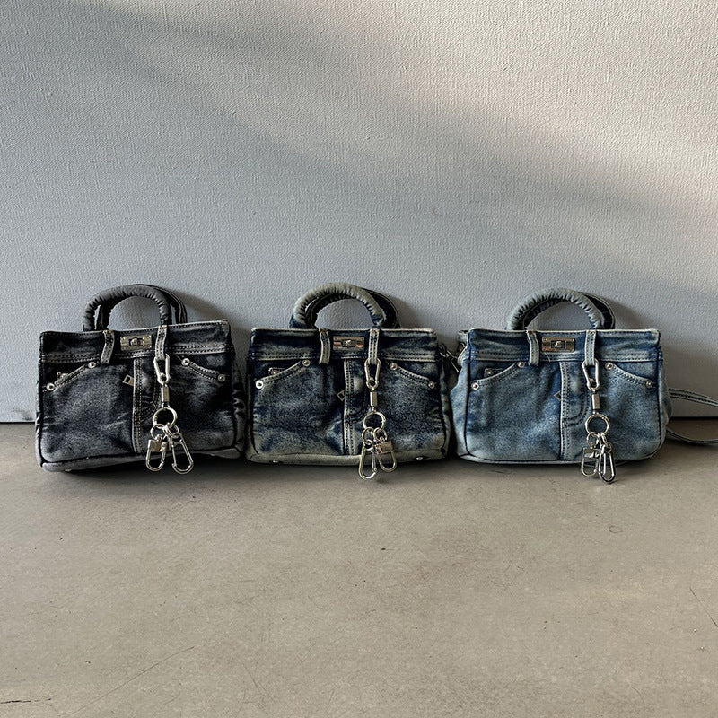 Vintage Denim Pants and Stylish Versatile Handbag for Women