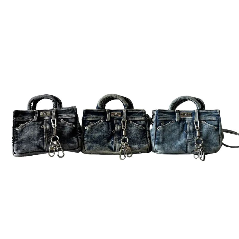 Vintage Denim Pants and Stylish Versatile Handbag for Women