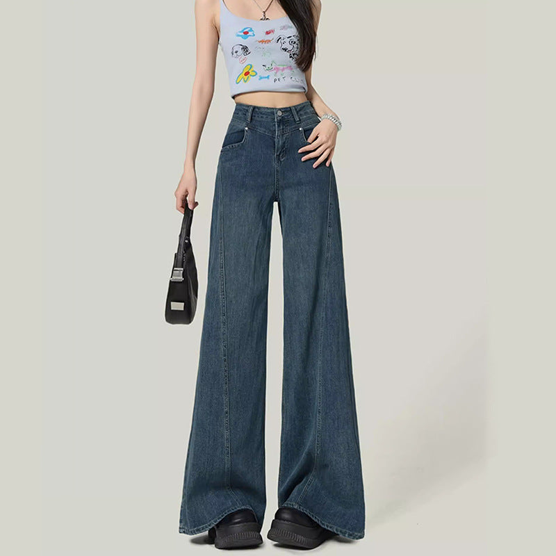 Unique Wide-Leg Jeans for Women - Spliced Straight Denim Pants