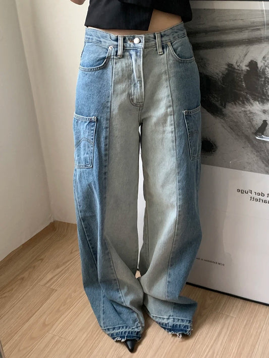 High Waist Patchwork Denim Trousers for Women