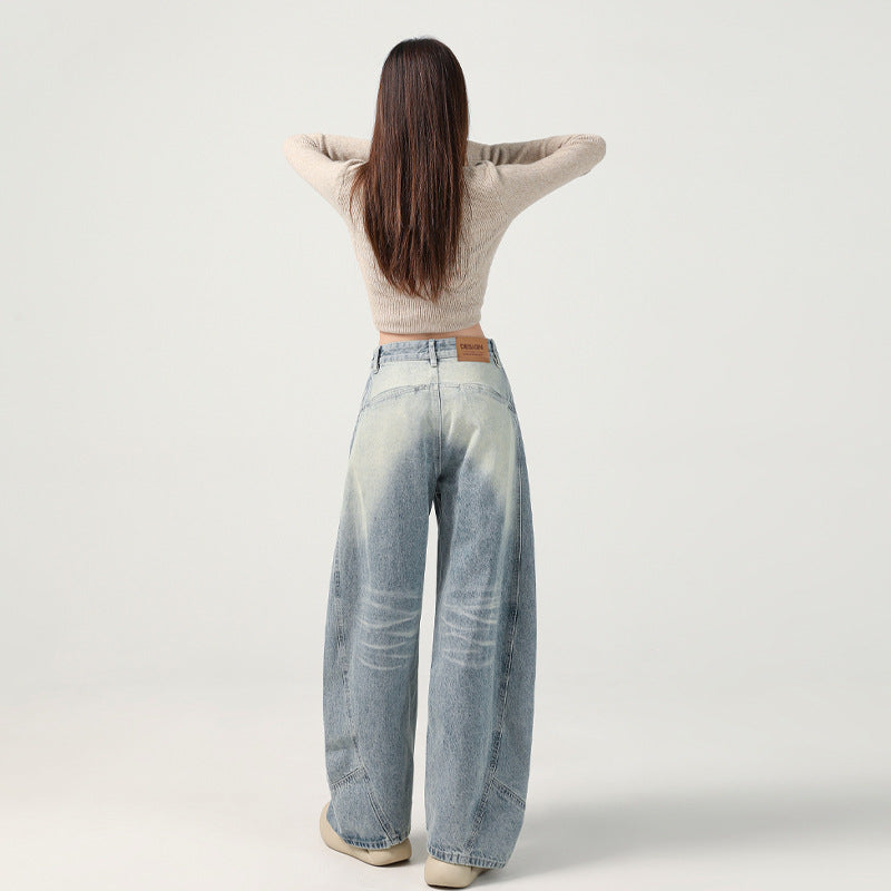 Women's Vibe Pleated Spliced Denim Pants - High Waist Loose Scythe Pants