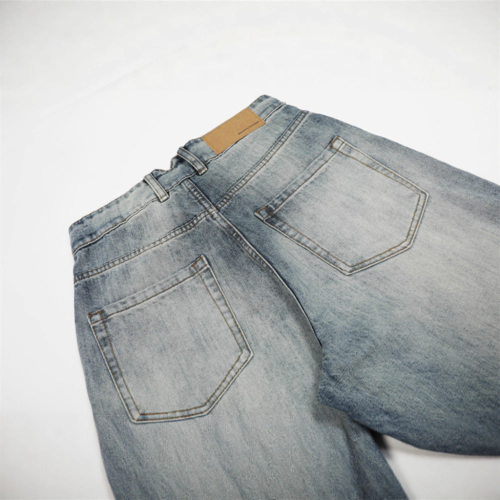 Vintage Men's Jeans, Distressed Washed Bleached Streetwear Style, Loose Fit Casual Pants