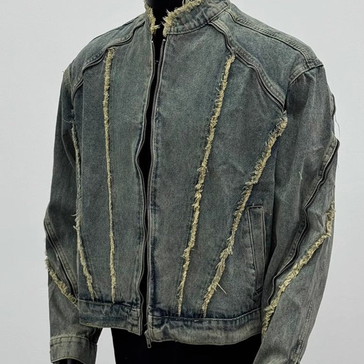 Deconstructed Fringed Washed Denim Jacket
