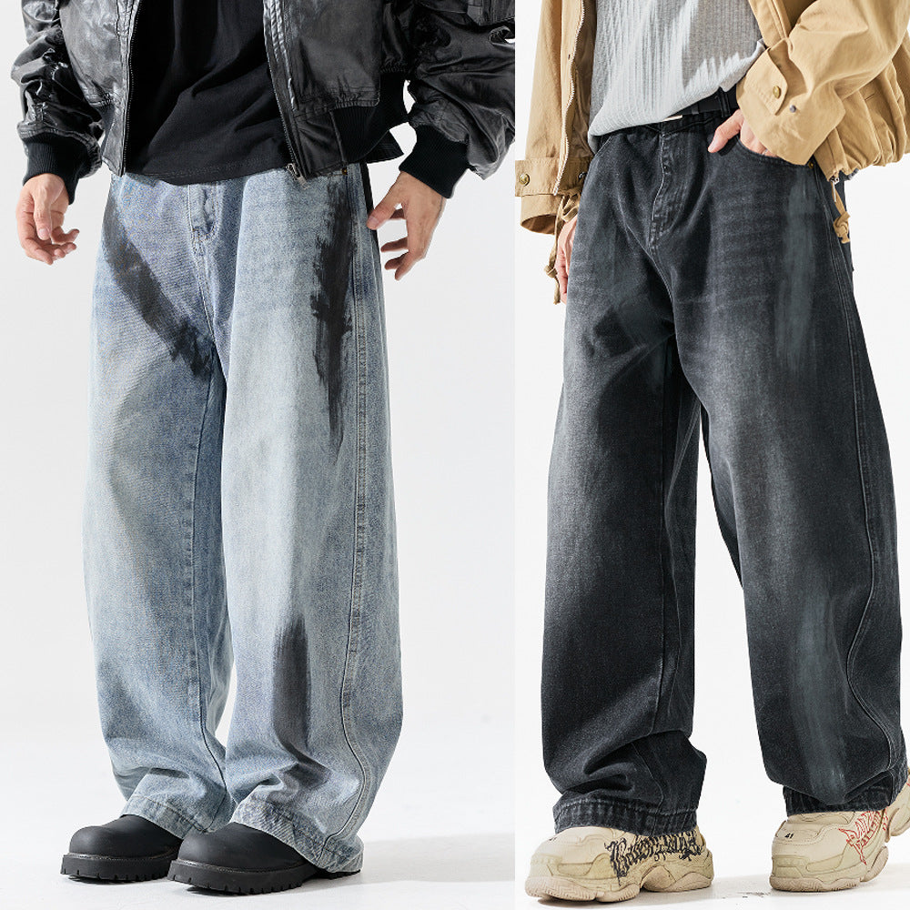 High-Street Unique Design Washed Denim Long Pants