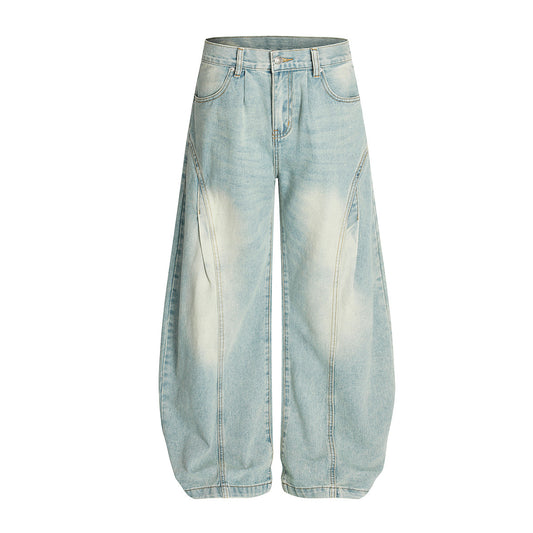 Curved Knife Retro Washed Cowboy Cleanfit Wide Leg Pants