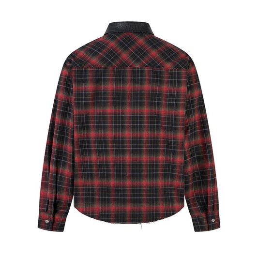 Leather Lapel Single Breasted Long Sleeved Work Shirt