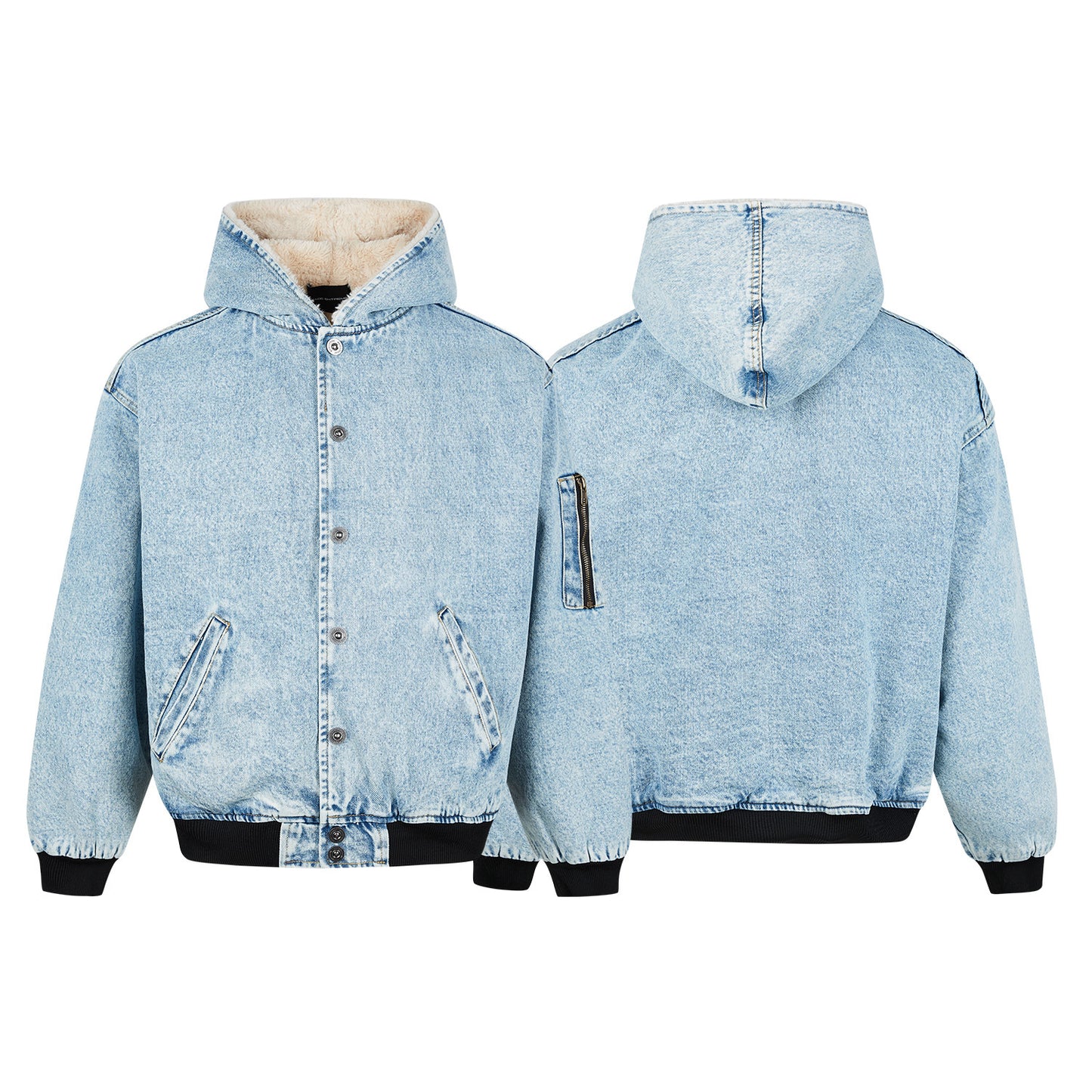 Rabbit Fur Mountain Carving Denim Blue Snowflake Pattern Jacket