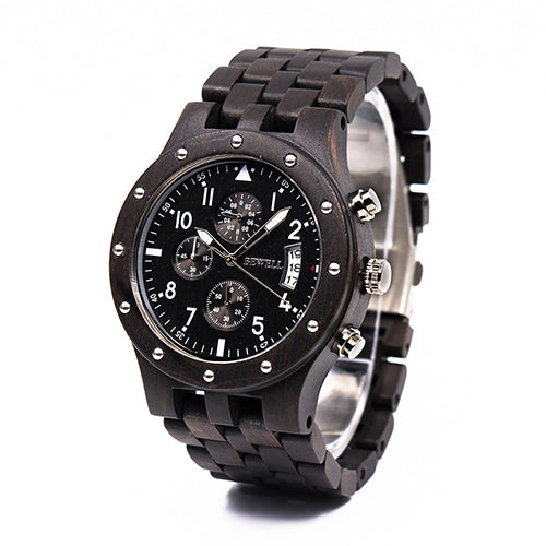 Men's Wooden Quartz Watch w/Calendar