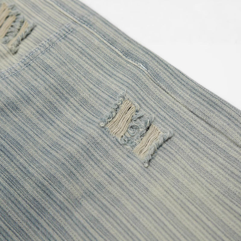Vintage Vertical Striped Distressed Denim Pants