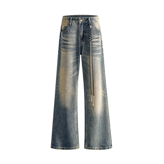 Women's Low-Waist Flared Denim Pants - Loose Wide-Leg Straight Trousers