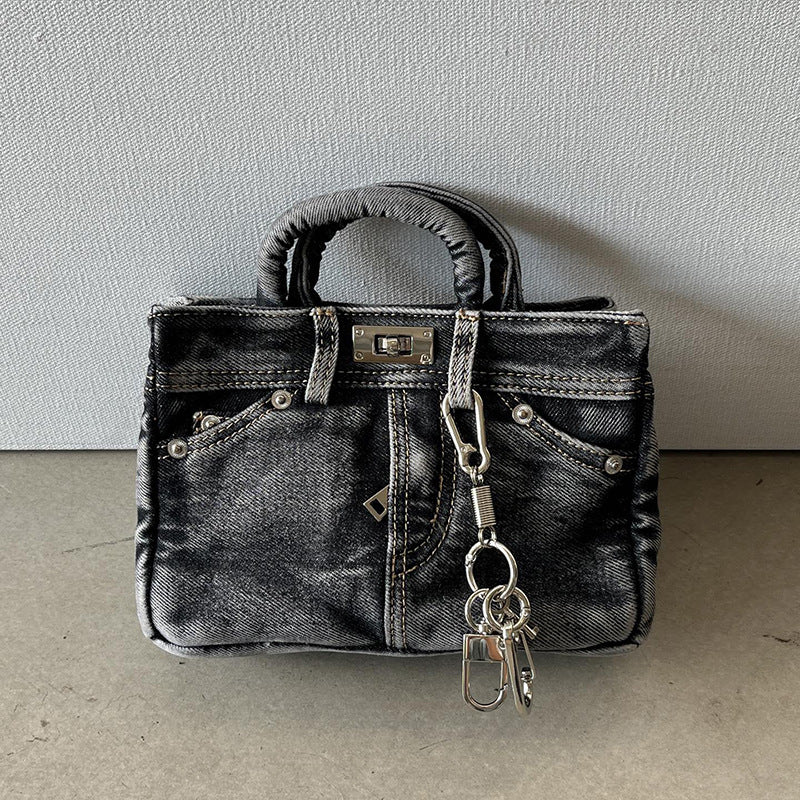 Vintage Denim Pants and Stylish Versatile Handbag for Women