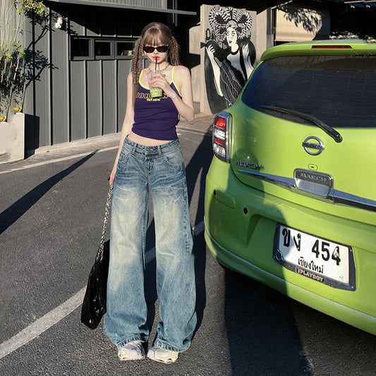 Low-Waist Denim Pants for Women - Sexy Slim Wide-Leg Loose Trumpet Pants