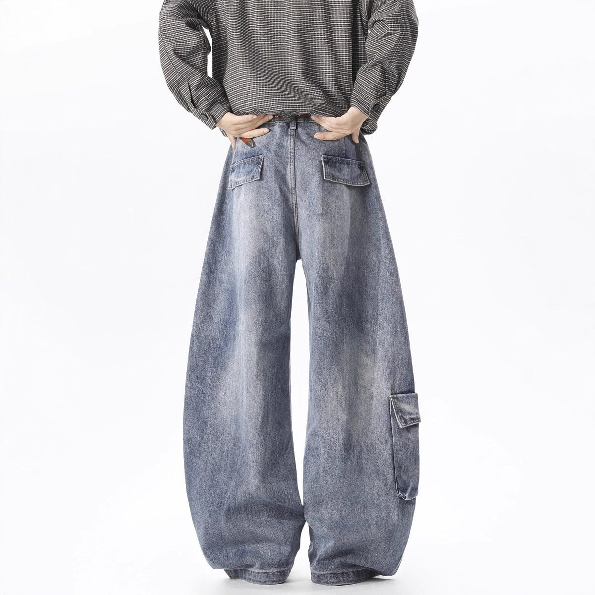 Deconstructed Oversized Pocket Cargo Jeans - Shape Casual Wide-Leg Pants
