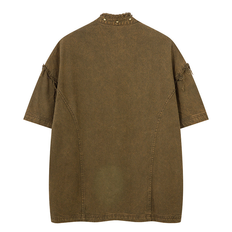 Vintage Short Sleeve Men's American Loose Fit Denim Shirt