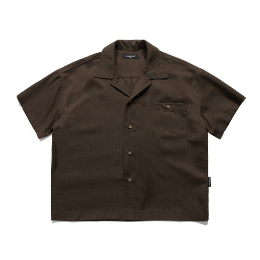 Solid Color Patch Pocket Cuban Collar Loose Workwear Short Sleeved Shirt for Men