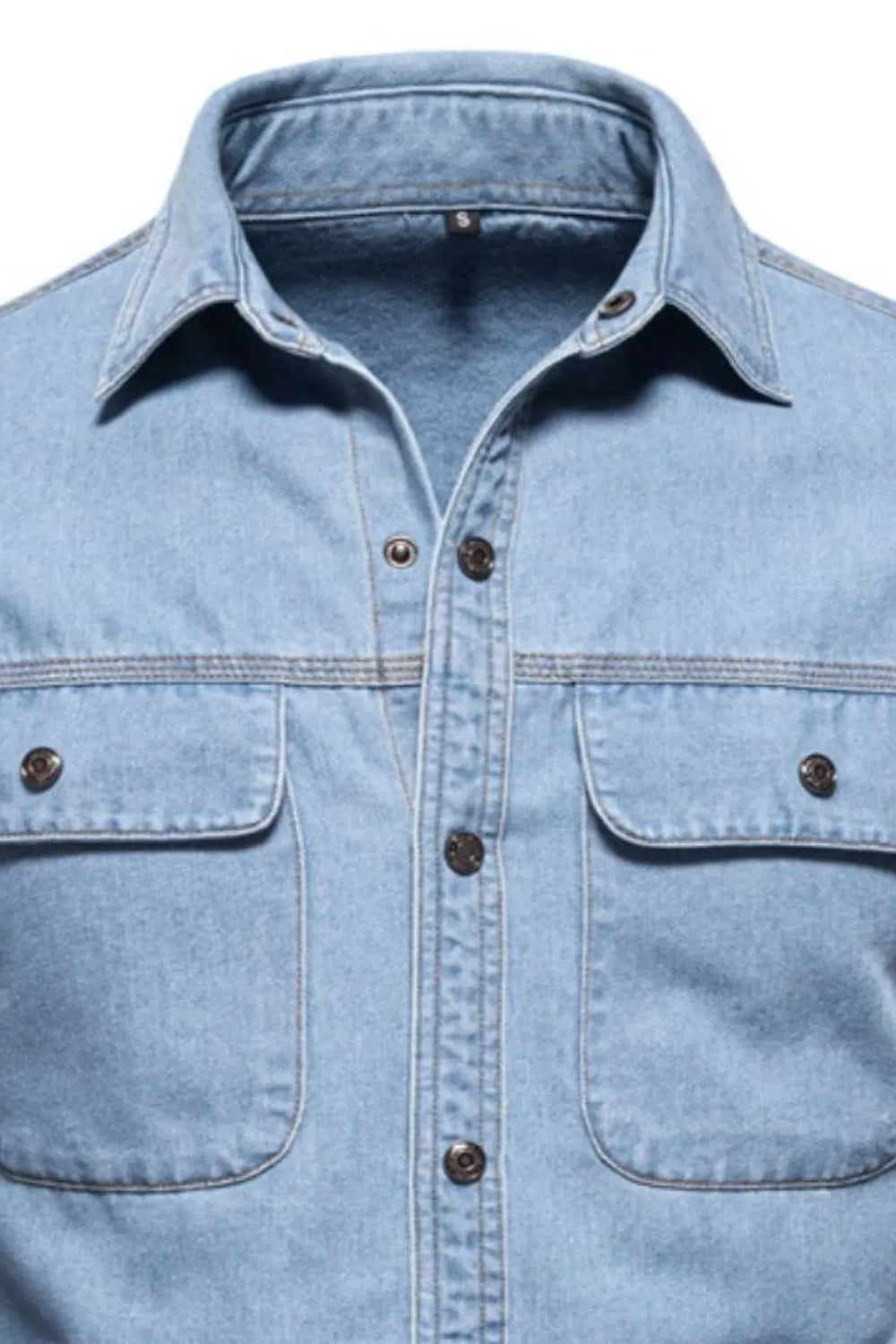 Men's Collared Neck Denim Shirt with Chest Pockets